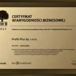 Certyfikat Wiarygodności Biznesowej dla Profit Plus