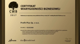 Certyfikat Wiarygodności Biznesowej dla Profit Plus LIFESTYLE, Kariera - Z wielką radością pragniemy poinformować, że spółka Profit Plus otrzymała Certyfikat Wiarygodności Biznesowej przyznawany przez Dun & Bradstreet Poland.